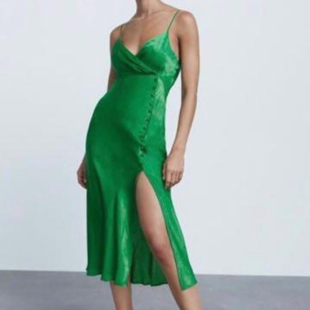 Zara green slip gown size XL new with tags
